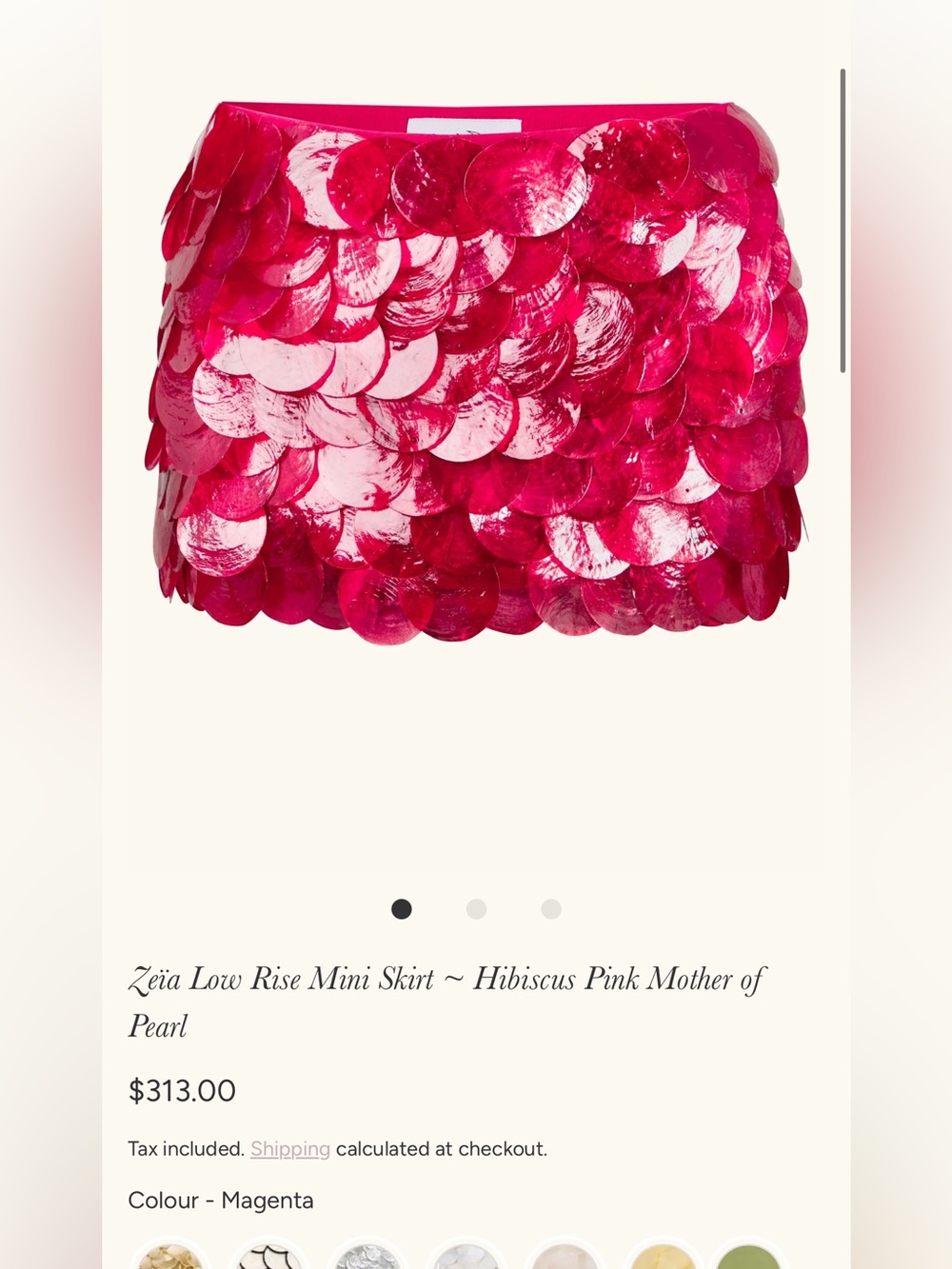 Idah Zeïa Low Rise Mini Skirt ~ Hibiscus Pink Mother of Pearl
